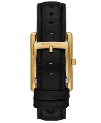 Women's Essex Three-Hand Black Leather Watch, 26x36mm