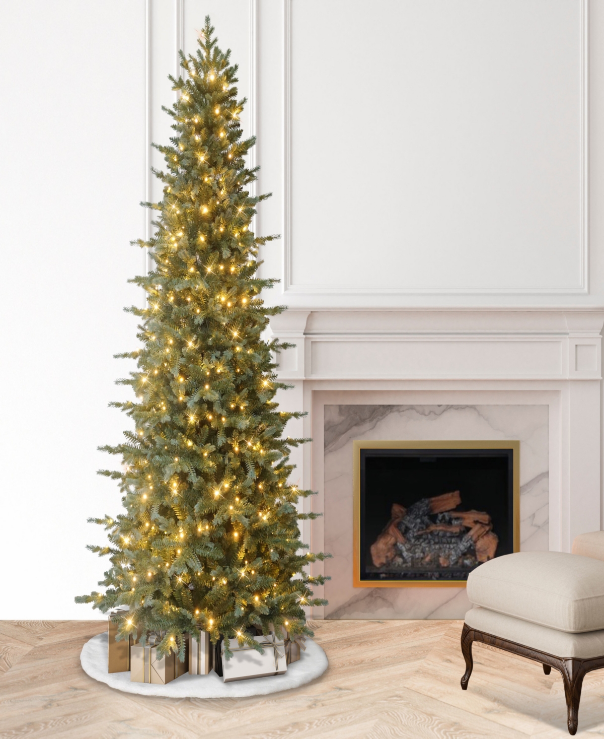 Puleo 7.5' Pre-lit Slim Linden Fir Artificial Tree In Green