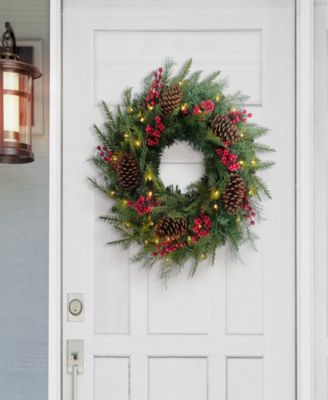 Puleo 24" Pre-Lit Adorned Battery-Operated Wreath