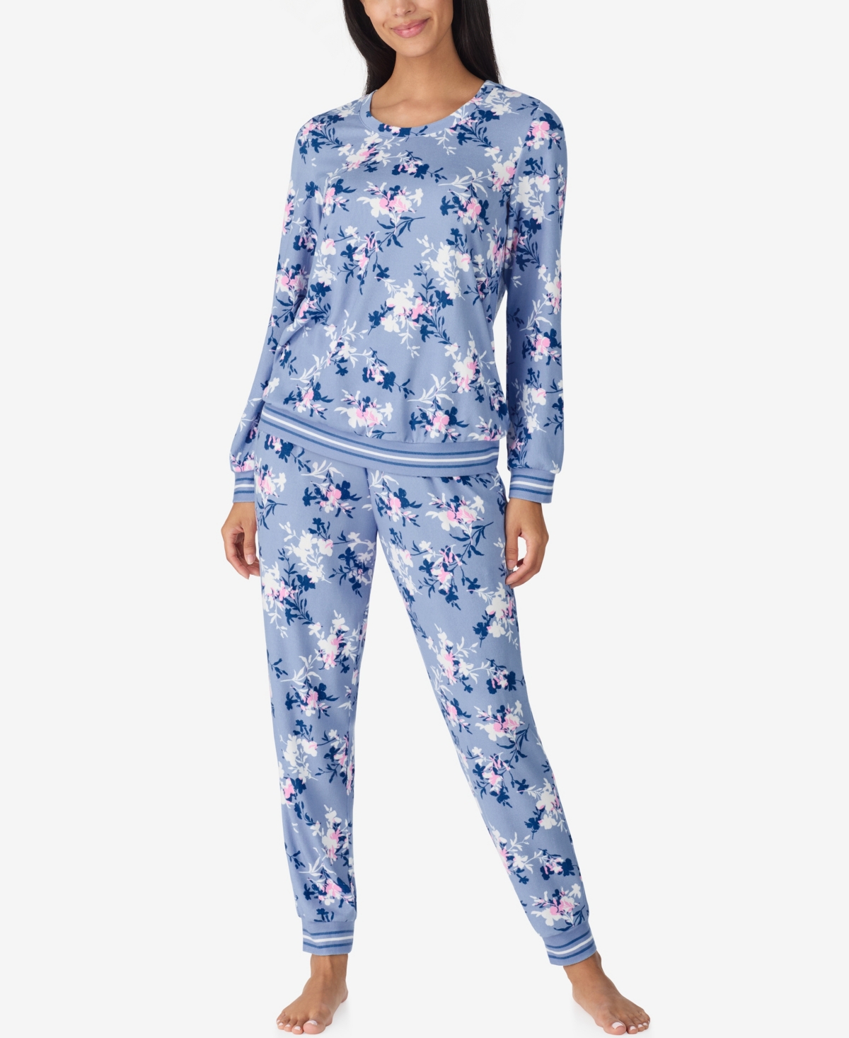 Ellen Tracy Women's 2-piece Round Neck Top And Pants Pajama Set In Blue