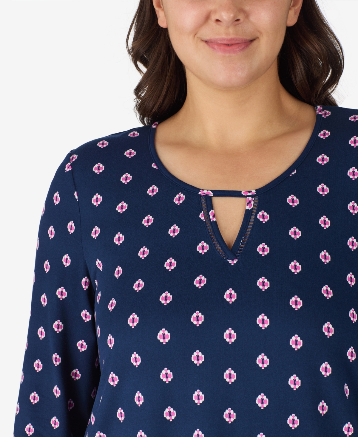 Ellen Tracy Plus Size 2-piece 3/4-sleeve Top And Pants Pajama Set In Blue