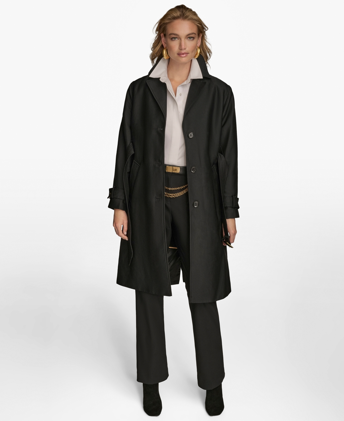 Donna Karan Women's Single-breasted Belted Trench Coat In Black