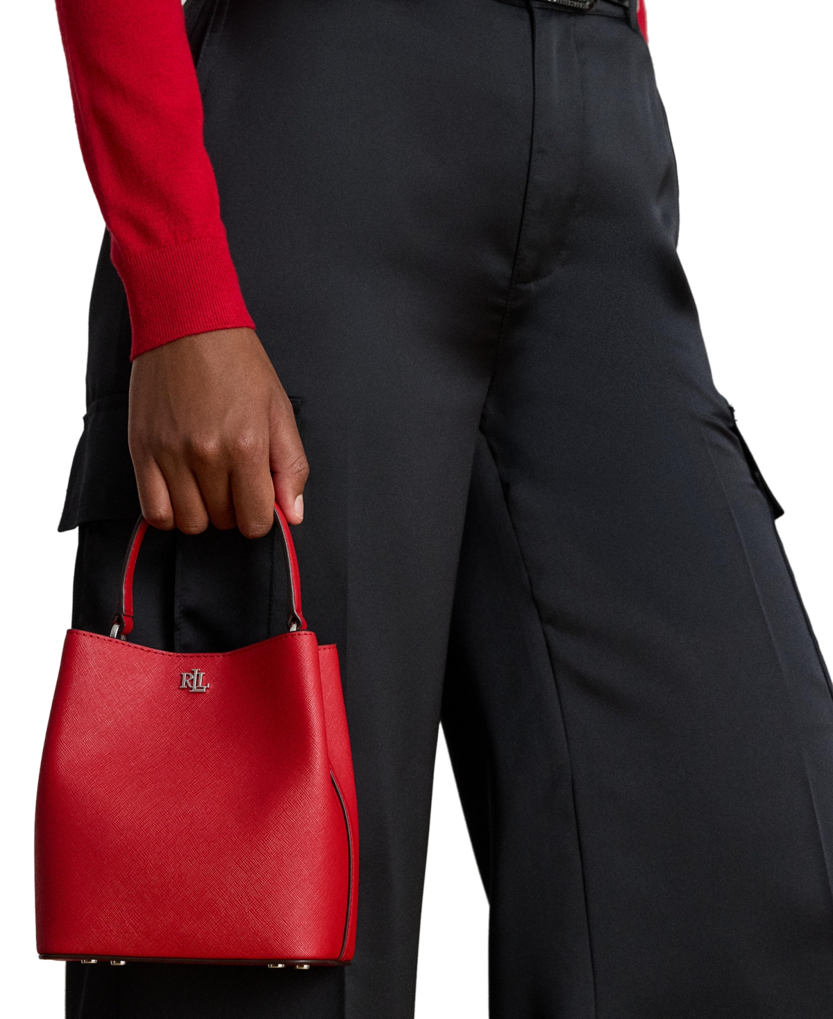 Ralph Lauren Crosshatch Leather Small Reese Bucket Bag In Red
