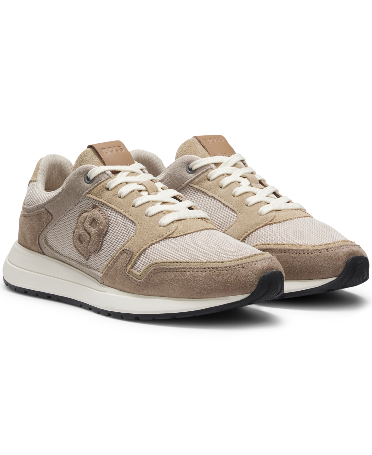 Hugo Boss Suede Trainers With Double B Monogram In Brown