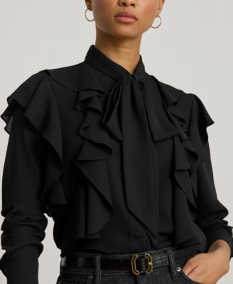 Women's Ruffle Detail Tie-Neck Blouse