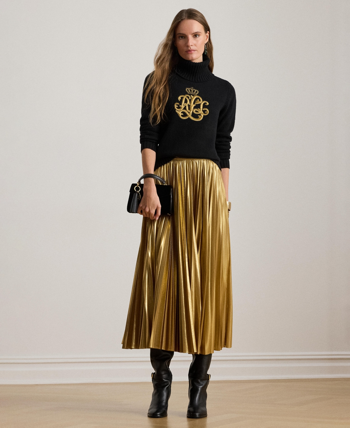 Ralph Lauren Pleated Metallic Chiffon Skirt In Multi