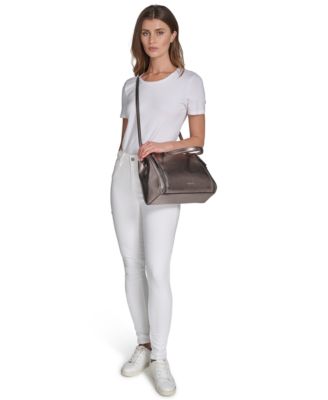 Garnet Triple Compartment Top Zipper Metallic Satchel