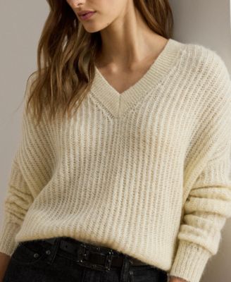 Women's Sequined Rib-Knit V-Neck Sweater