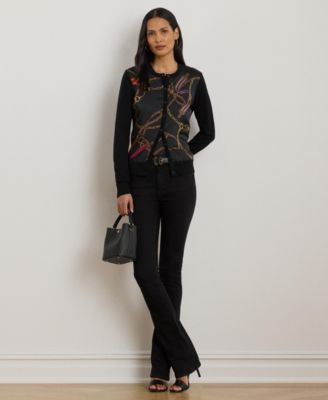 Women's Belting-Print Long Sleeve Cardigan