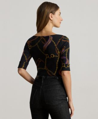 Women's Boat Neck Belting Print T-Shirt