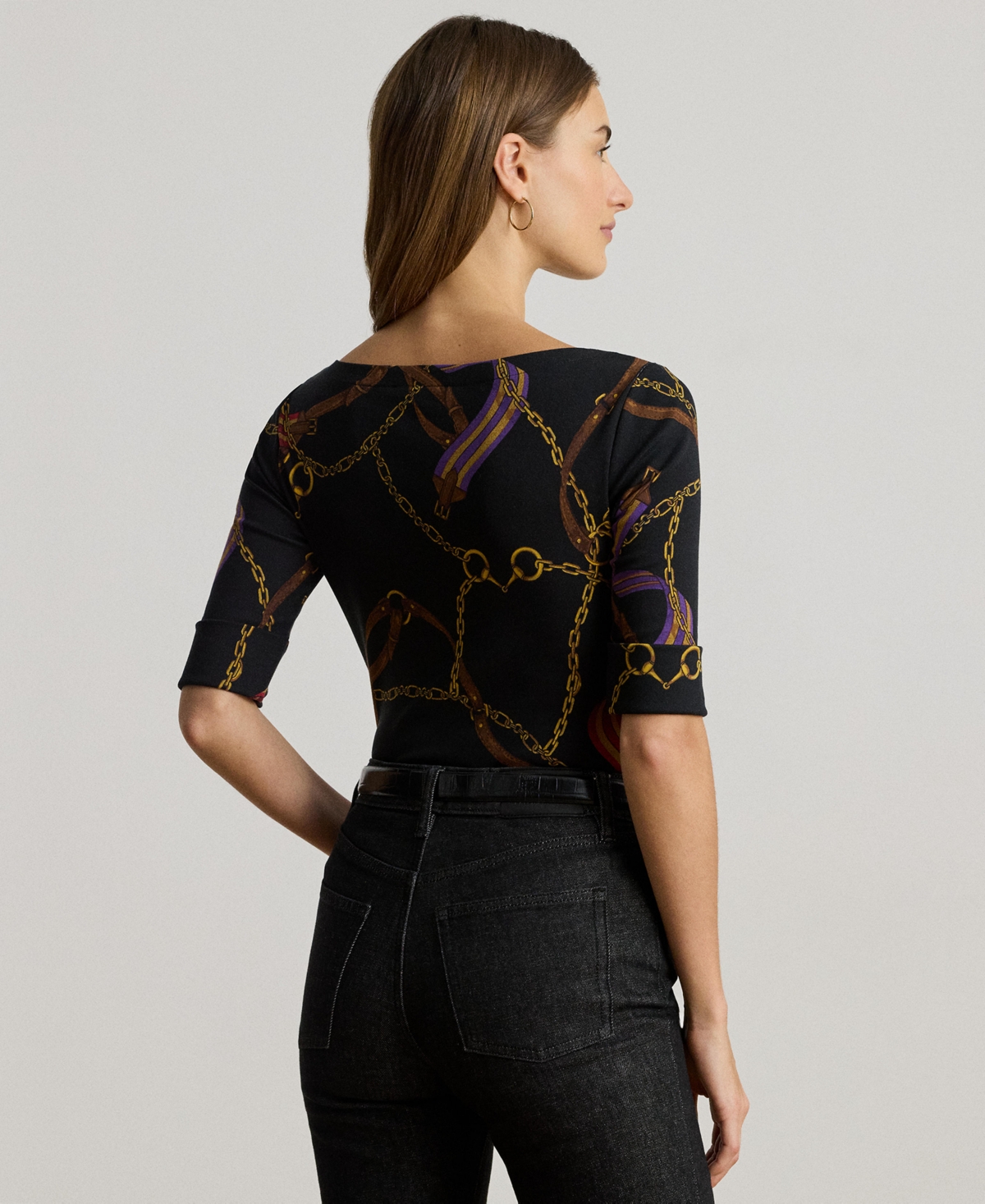 Lauren Ralph Lauren Women's Boat Neck Belting Print T-Shirt