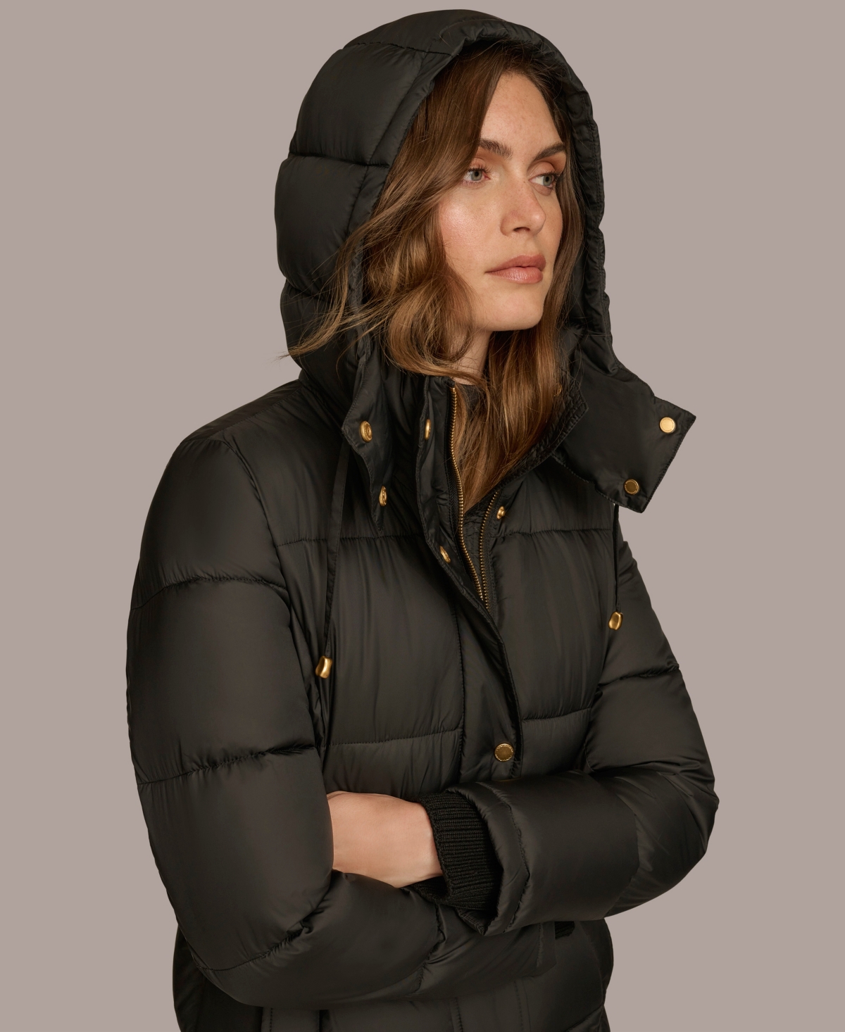 Donna Karan Women's Hooded Puffer Coat In Black