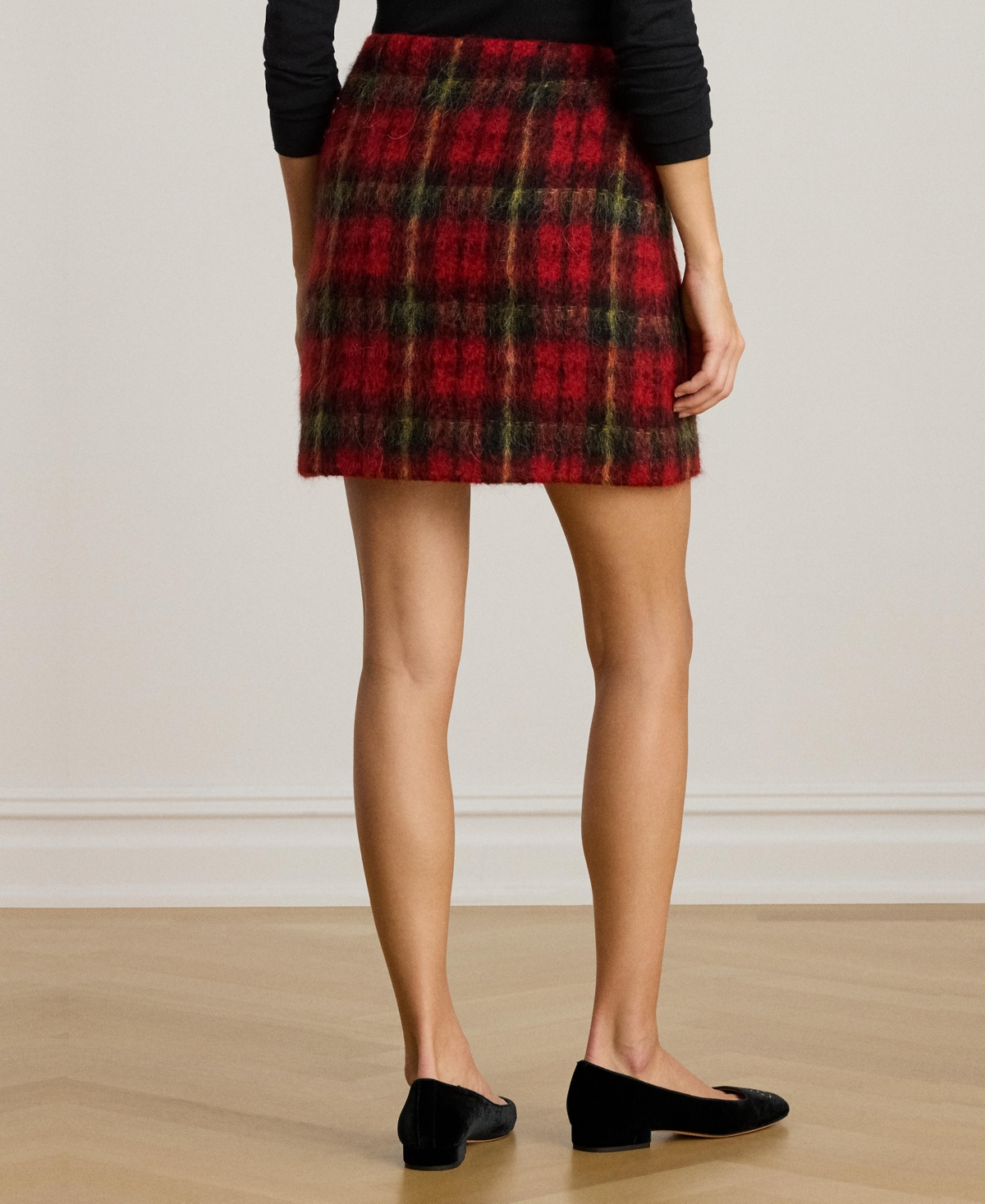 Ralph Lauren Mohair Plaid Pencil Mini Skirt In Multi
