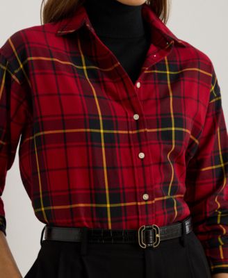 Women's Relaxed Fit Checked Plaid Shirt