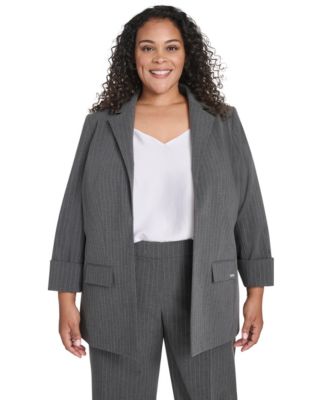 Plus Size Pinstripe Long Sleeve Blazer