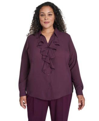 Plus Size Long Sleeve Ruffle Front Top