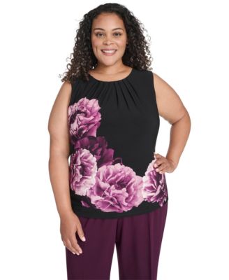 Plus Size Printed Pleat Detail Sleeveless Top