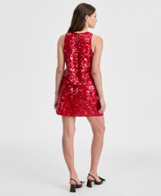 On 34th Womens Sequin Sleeveless Top Sequin Mini Skirt Macys Exclusive In Red