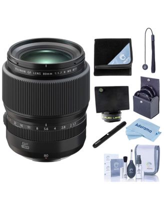 GF 80mm f/1.7 R WR Lens, Bundle with 77mm Filter Kit, Lens Wrap, Lens Shade, Pen Lens Cleaner and Cleaning Kit