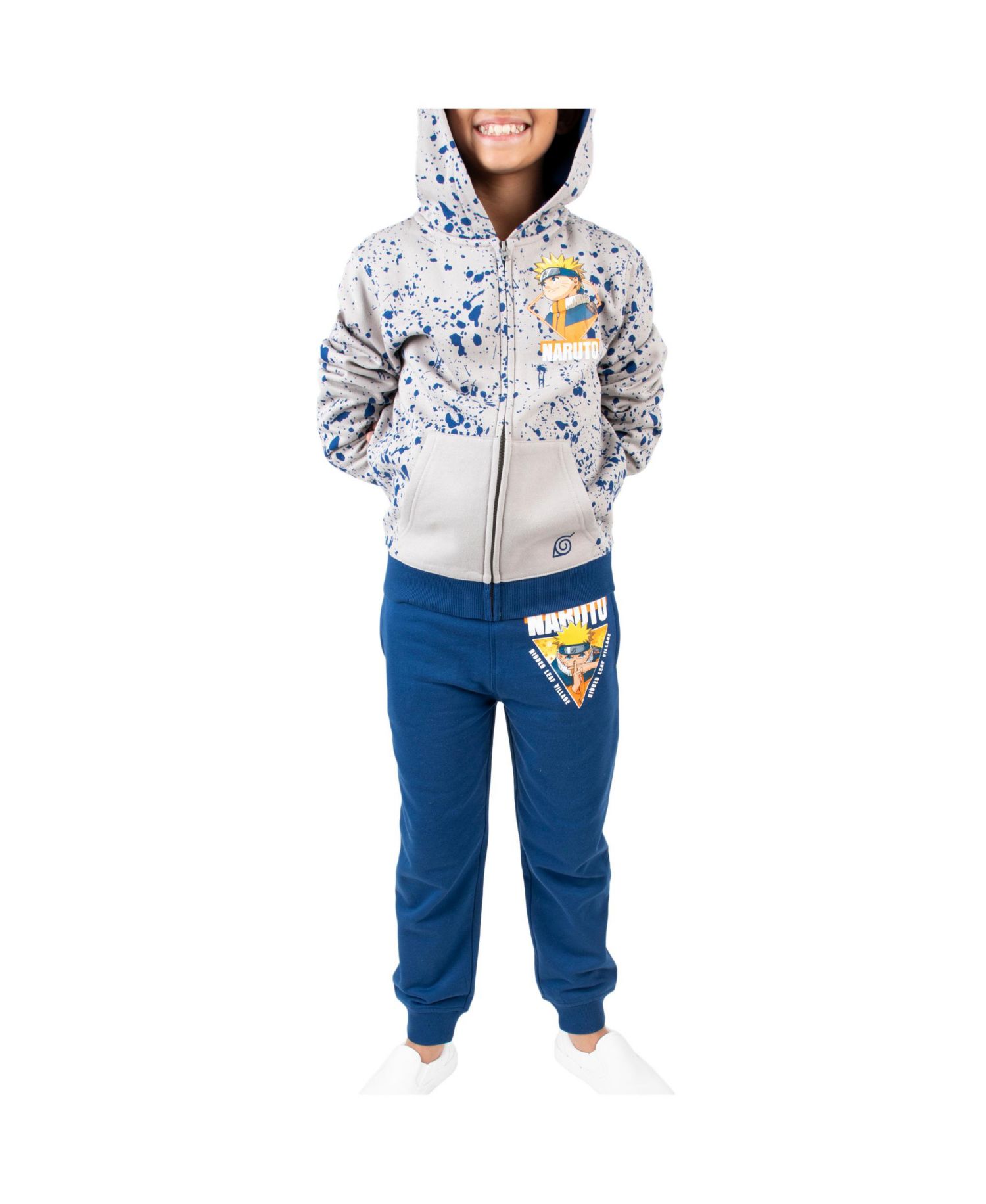 Classic Youth Boys Gray Zip Hoodie and Navy Jogger Pants-XXL