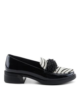 Women's Gogetter-Zeb Loafer Slip-ons with Patent and Zebra Print Upper,  Crystal Embellishment, Sculptural Block Heel, and Leather Insole