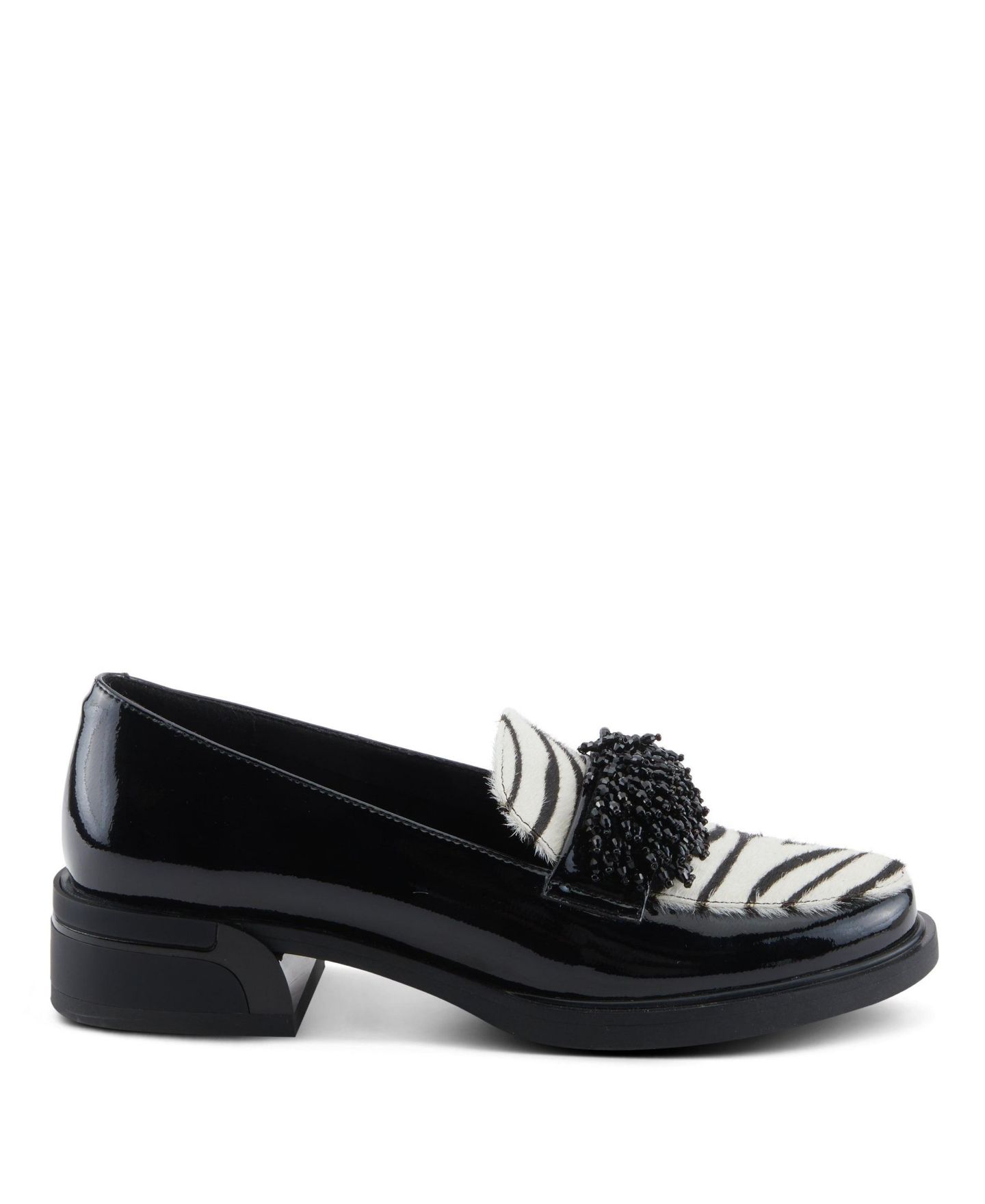Женские туфли Azura Gogetter-Zeb Loafer Slip-ons with Patent and Zebra Print Upper, Crystal Embellishment, Sculptural Block Heel, and Leather Insole, цвет: Чёрный лаковый разноцветный — фото 6