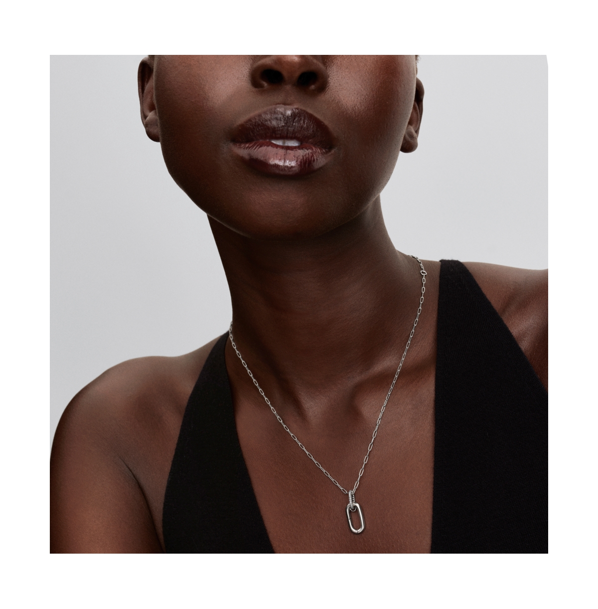 Pandora Cubic Zirconia Openable Link Pendant Necklace In Silver