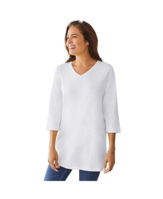 Plus Size Perfect Three-Quarter Sleeve V-Neck Tunic