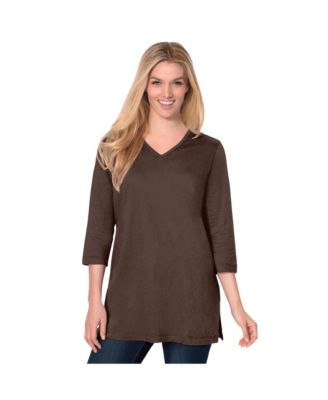 Plus Size Perfect Three-Quarter Sleeve V-Neck Tunic