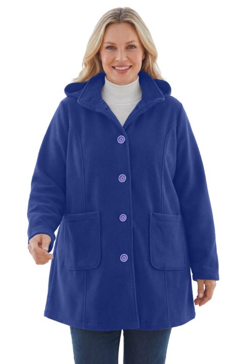 Женские куртки Woman Within Plus Size Hooded A-Line Fleece Coat