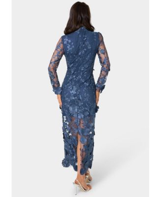 Women's 3D Floral Mock Neck Midi Dress