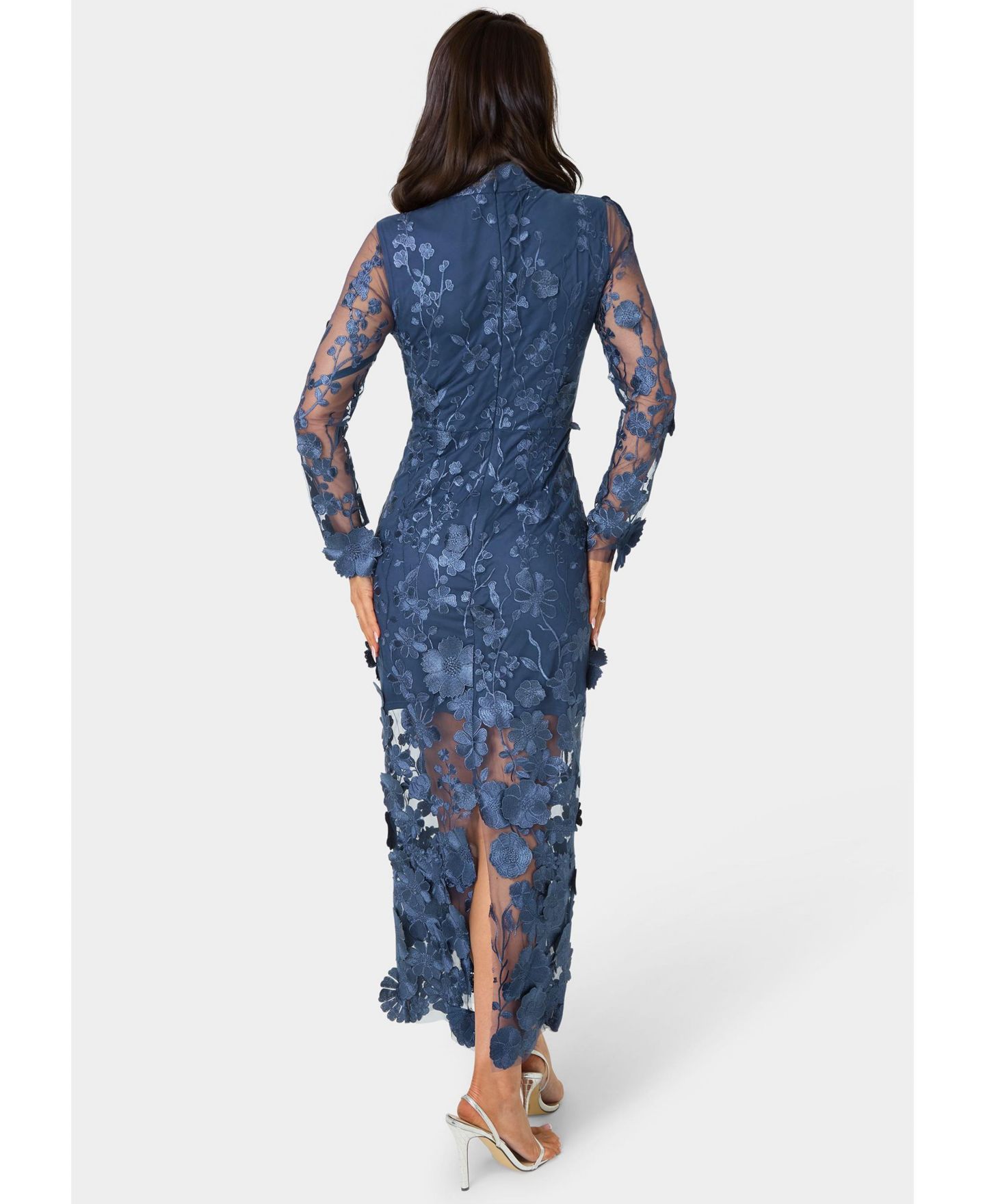 Женское платье Bebe 3D Floral Mock Neck Midi, цвет: Тёмно-синий — фото 2
