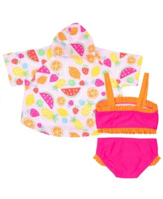 Toddler Girls Tropical Zip-Up Hooded Cover-Up and One-Piece Swimsuit Set