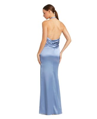 Women's Fitted Satin Sleeveless V Neck Gown With 3D Flower