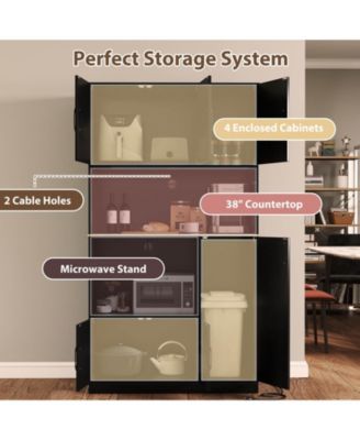 71" Tall Kitchen Pantry Cabinet with Charging Station Microwave Stand & Doors