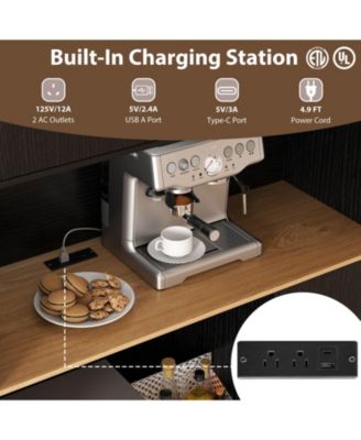 71" Tall Kitchen Pantry Cabinet with Charging Station Microwave Stand & Doors