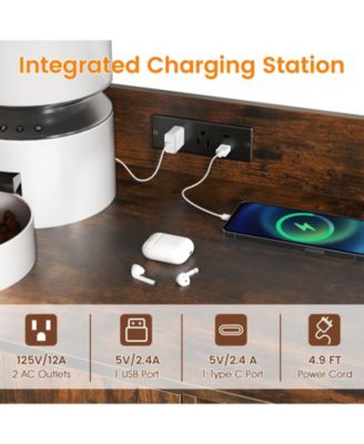 Cat Litter Box Enclosure with Storage Shelves Scratching Pad Charging Station