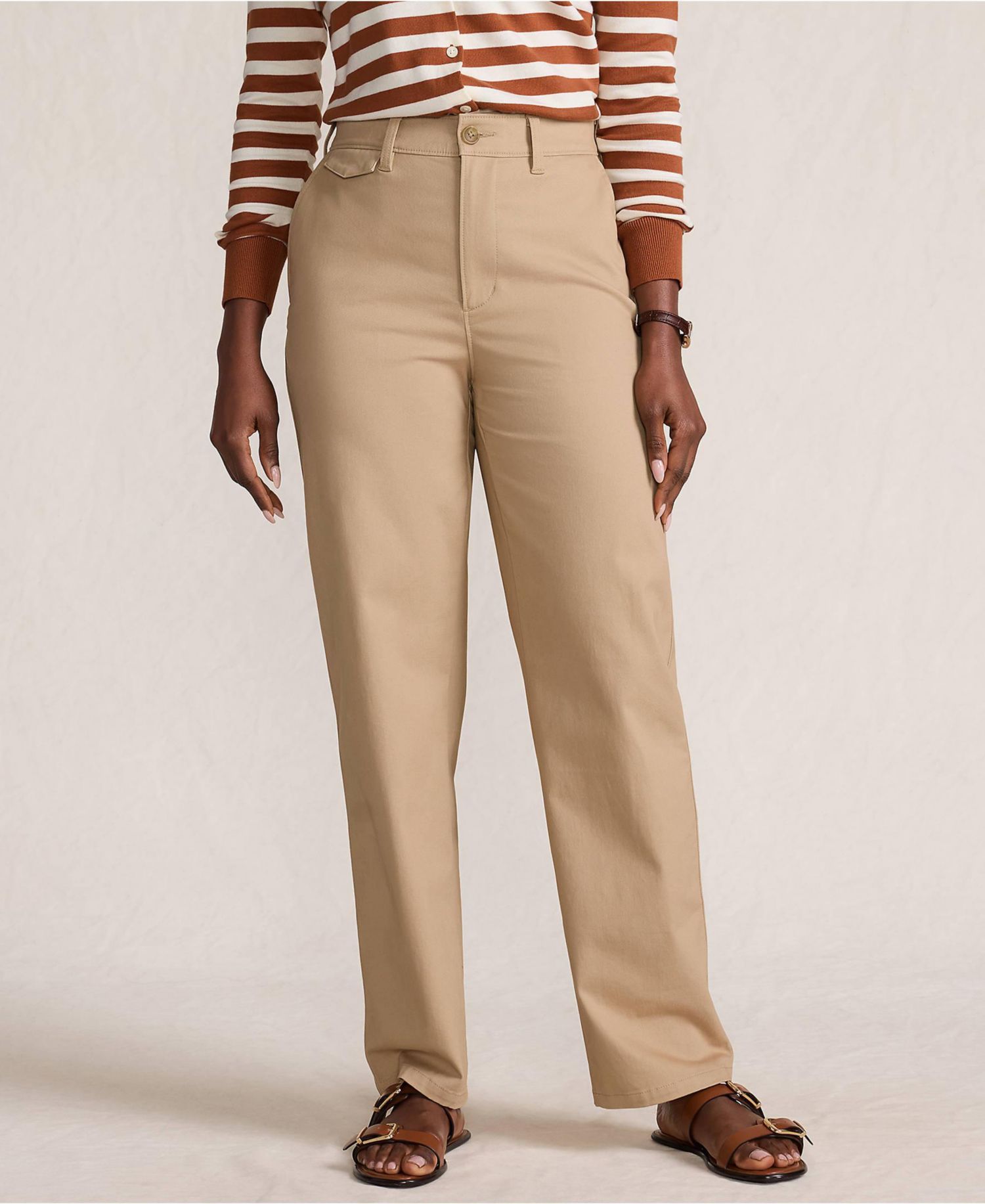 Petite Chino High Rise Rail Straight Leg Pants