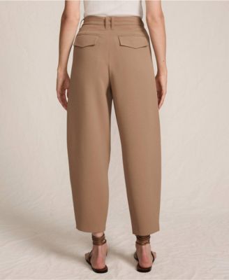 Women's Crepe High Rise Pleated Barrel Leg Ankle Pants