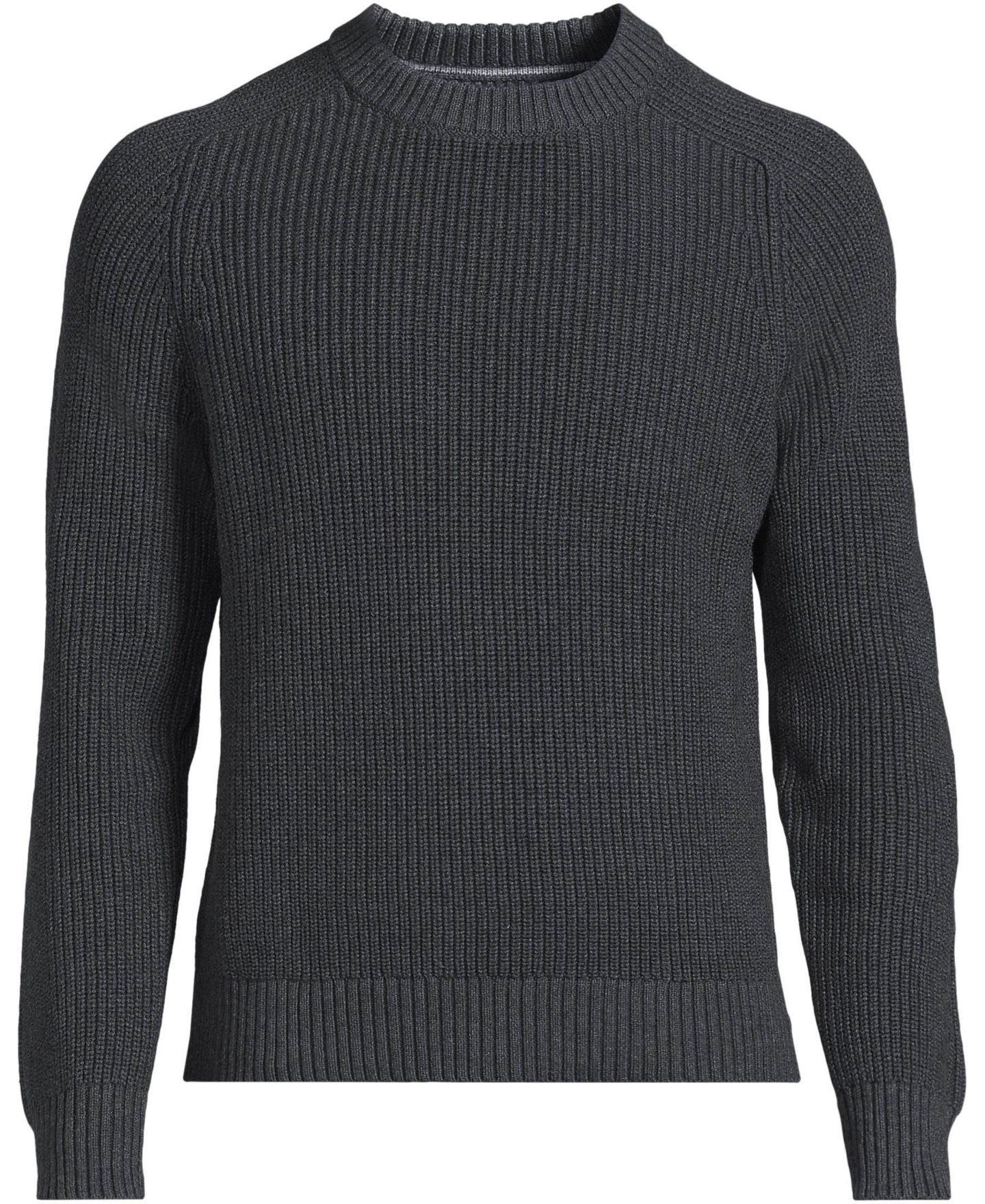 Мужской свитер Lands' End Cotton Drifter Saddle Crewneck Shaker, цвет: Тёмный угольный меланжевый — фото 3