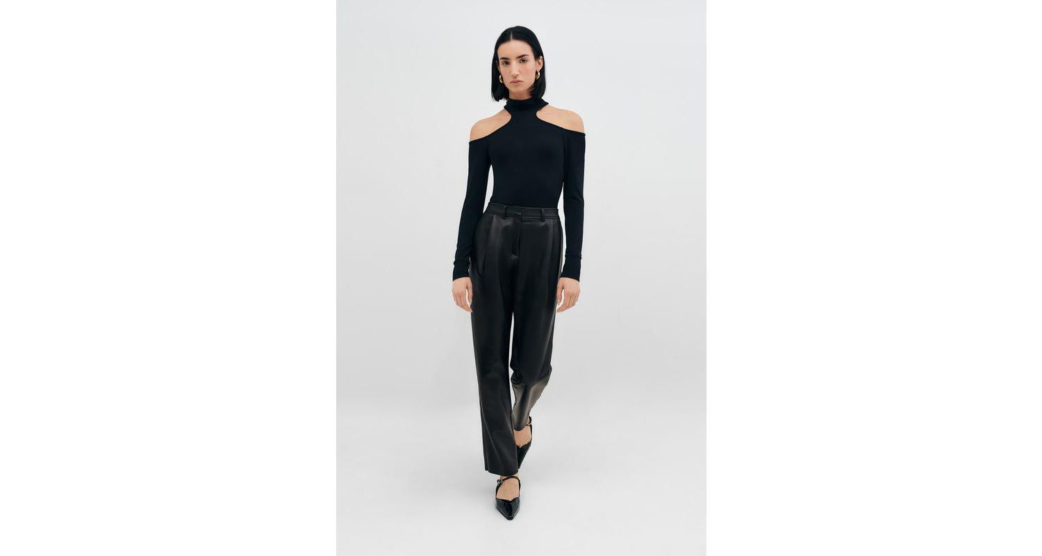 Women's Teagan Sleek Mock-Neck Jersey Top with Shoulder Cutouts