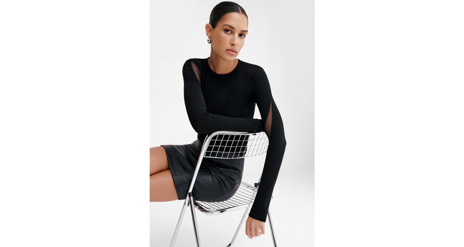 Women's Alley Crew-Neck Jersey Top with Mesh-Detail Sleeves