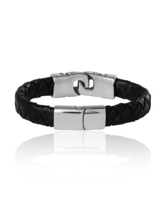 Black Woven Leather Bracelet - 8.5''