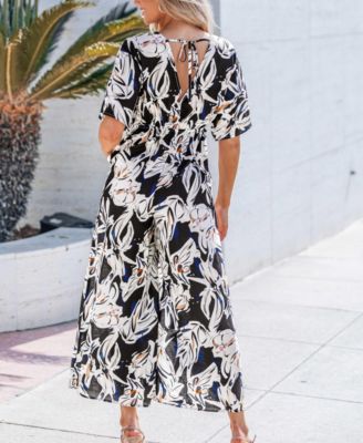 Women's Floral Print V-Neck Wide Leg Jumpsuit
