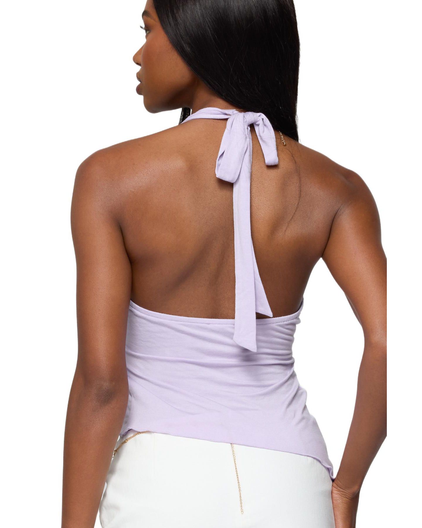 Женский топ Edikted Arian Starfish Asymmetric Halter, цвет: Сиреневый — фото 2