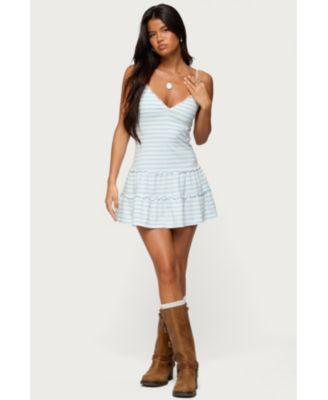 Women's Tiered Ruffle Striped Mini Dress