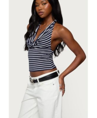 Women's Striped Cowl Neck Halter Top