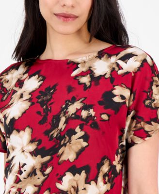 Women's Printed Boat-Neck Short-Sleeve Top