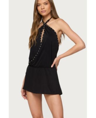 Women's Studded Drop Waist Backless Mini Dress