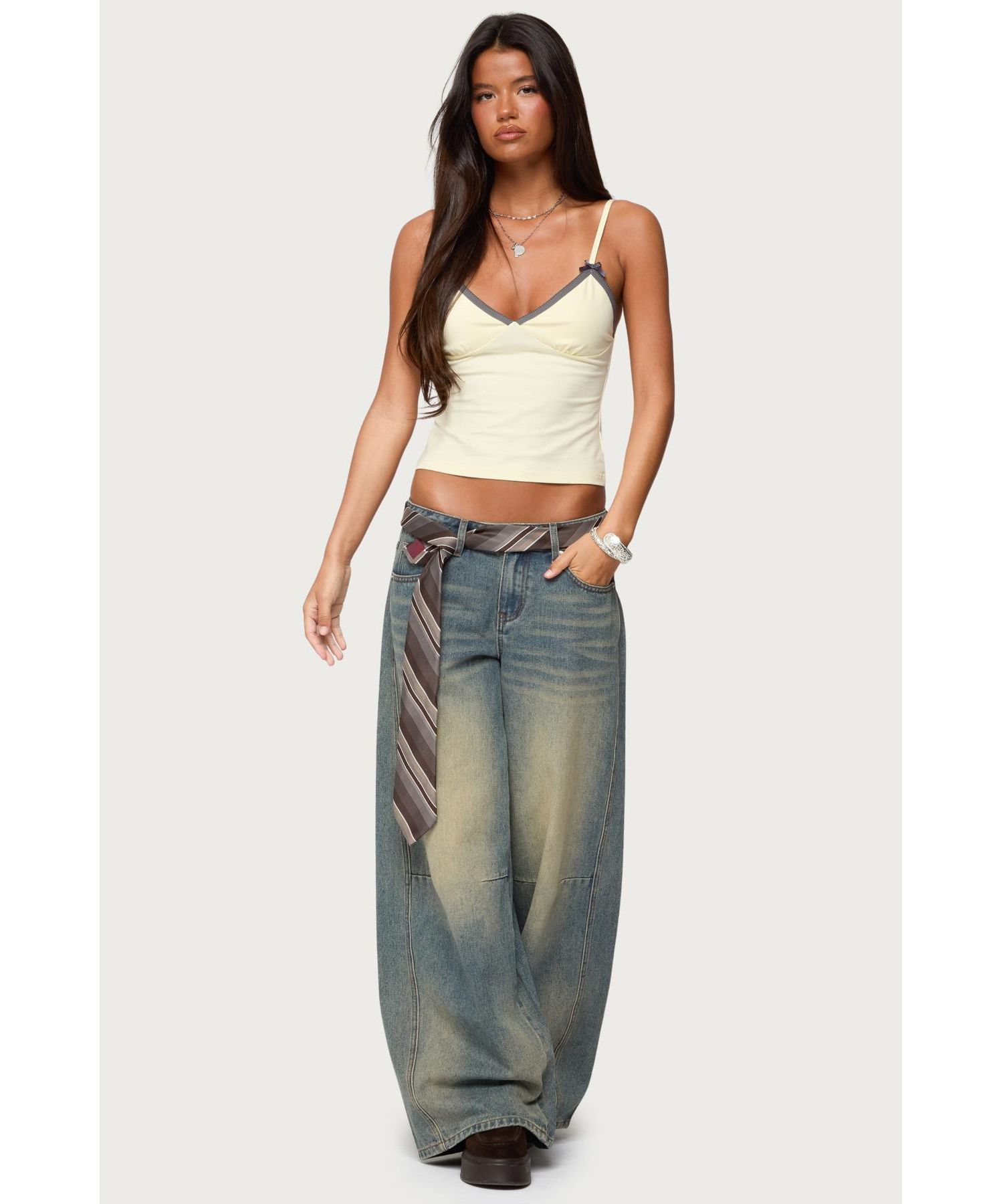 Womens Ruelle Contrast Frill Tank Top